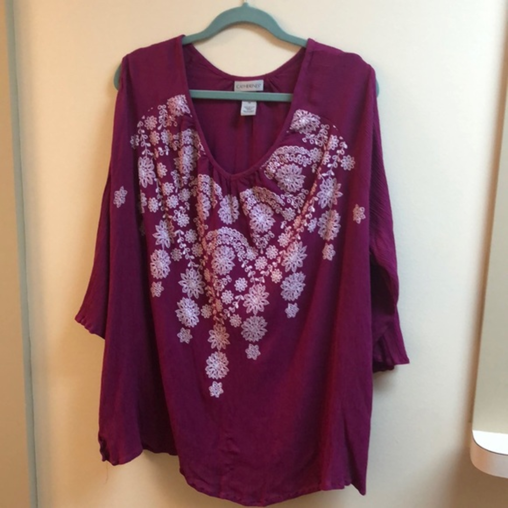 Catherine’s 3x cold shoulder 3/4 sleeve‎ crinkle chiffon blouse